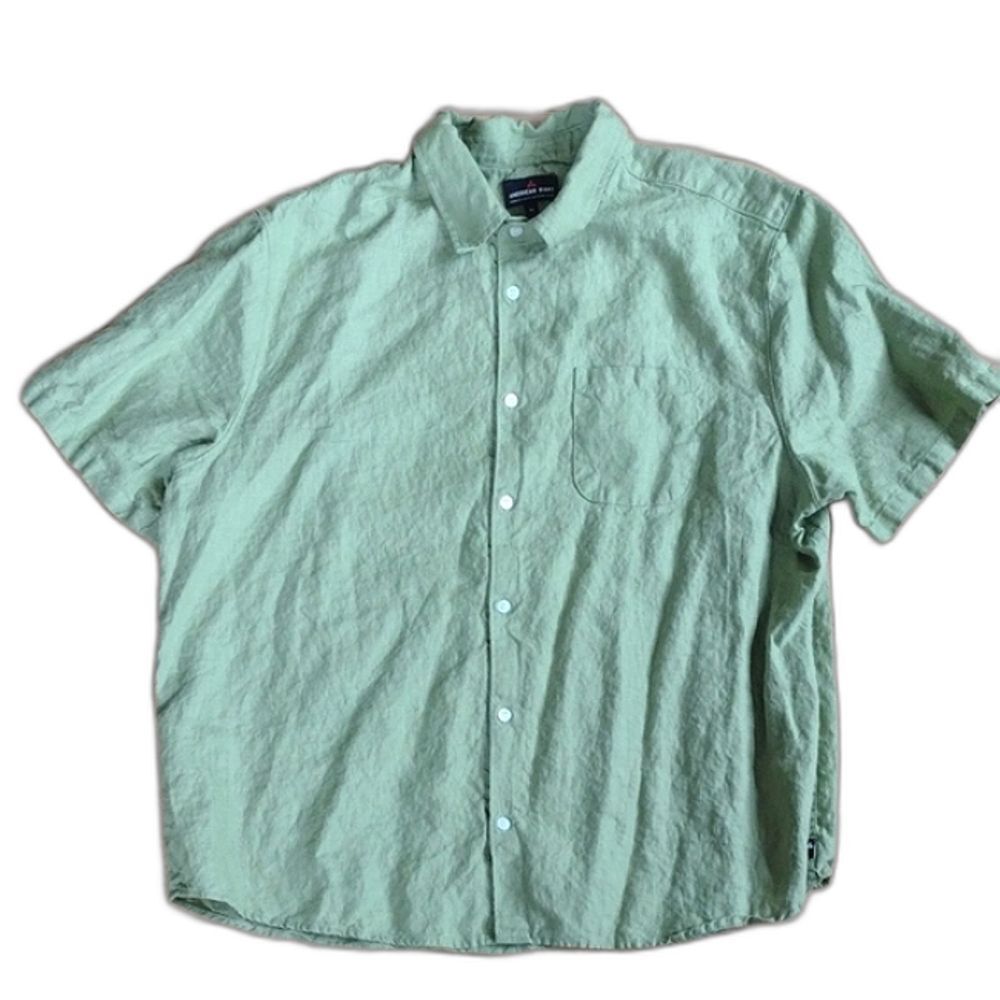 American Giant Light Green Easy Linen Short Sleeve Button Down Shirt Size XL